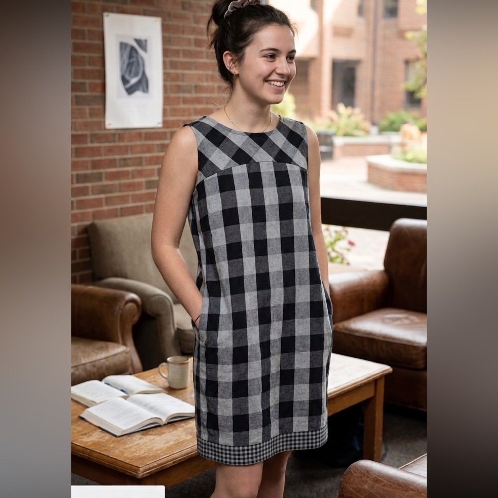 Rogan for Target Plaid Midi Dress in Black and Gray